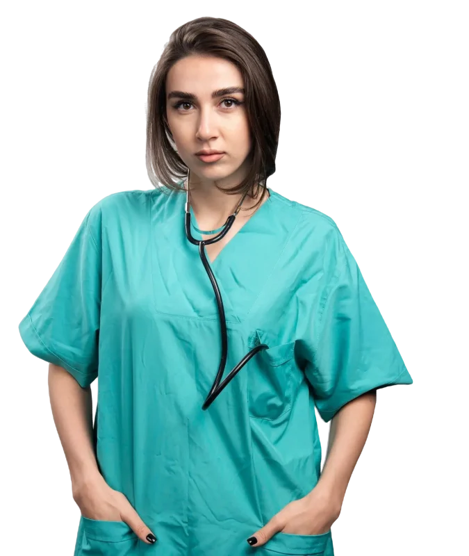 female-doctor-with-stethoscope-standing-gray-background-high-quality-photo